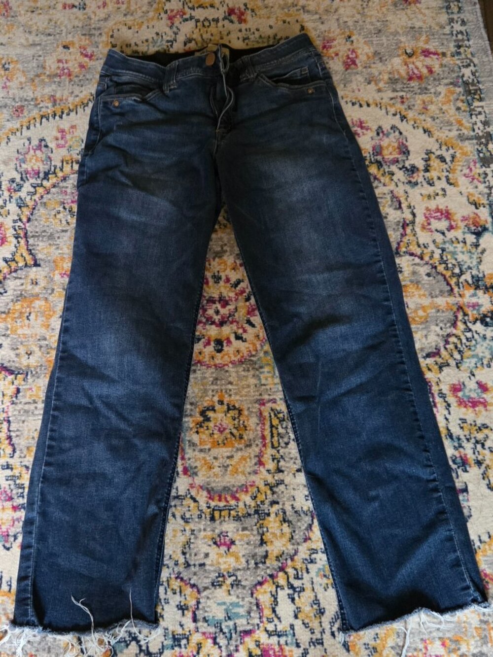 Democracy “Ab Technology” Jeans – Size 8, Dark Wash, Frayed Hem